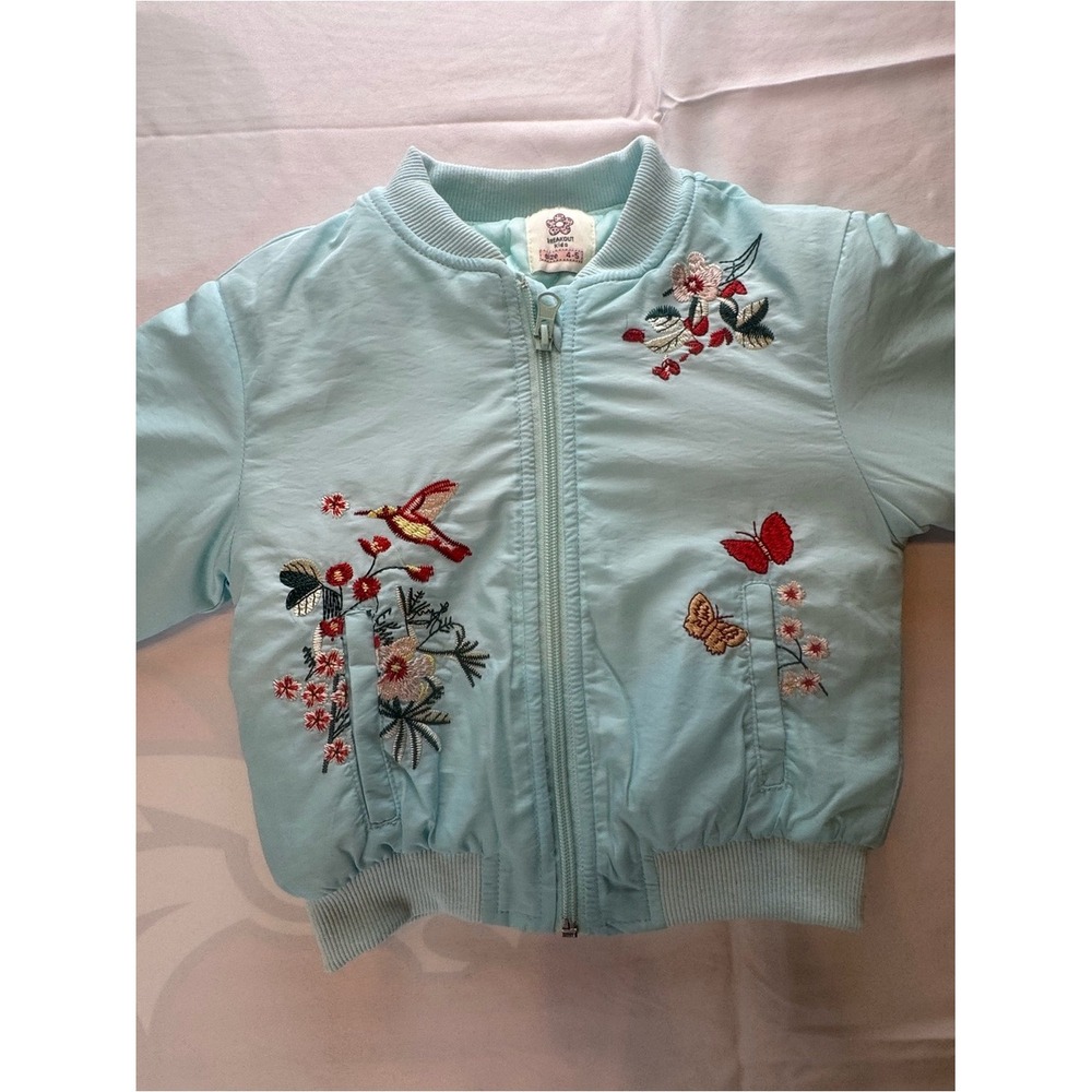 Satin coquette cottage core Embroidered Jacket Blue Bird Butterfly Floral